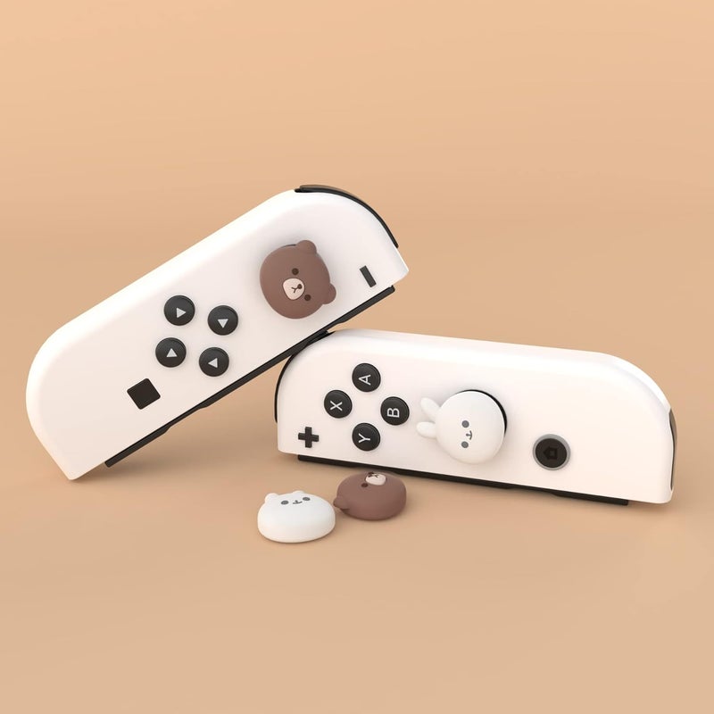playvital Joystick Caps for Nintendo Switch, Thumbstick Grips for Switch Lite, Analog Cover for OLED Joycon Thumb Grip Caps - Chubby Bear & Smiley Bunny - Image 4